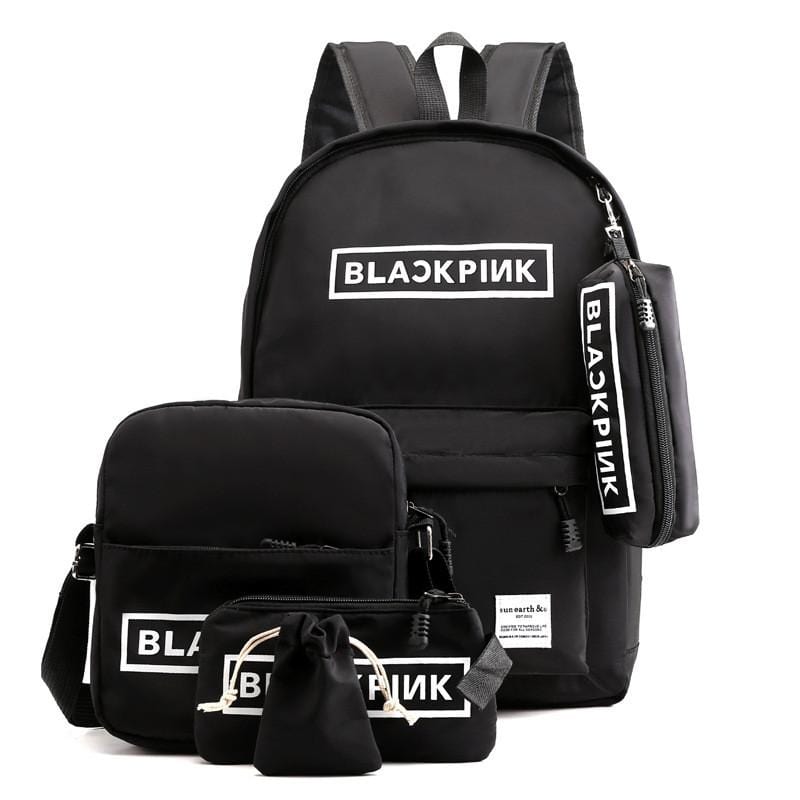 grey and black pink backpack