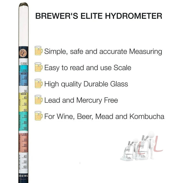Hardcase e panno – Tester specifico per gravità ABV vino idromassaggio e kombucha – Deluxe Triple Scale Set Brewer's Elite idrometro – per birra 