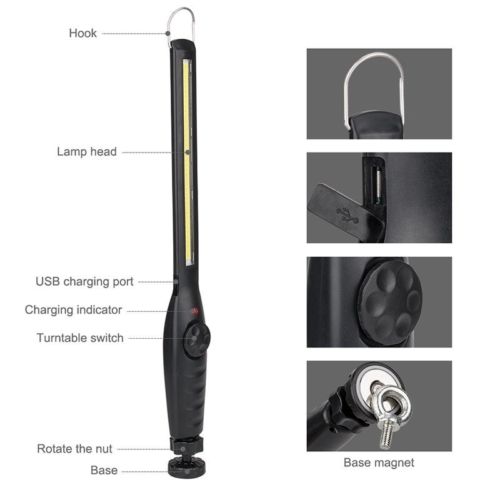 Super Bright LED COB Work Light USB Charging Magnetic Hand Torch Inspection Lamp 