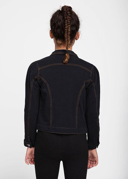 Girls Black Faux Denim Knit Jacket-Sislyn stewart