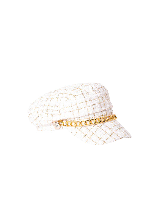 Black and Gold Tweed Newspaper Boy Cap With Chain