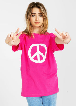 Girls Hot Pink  Peace T-shirt