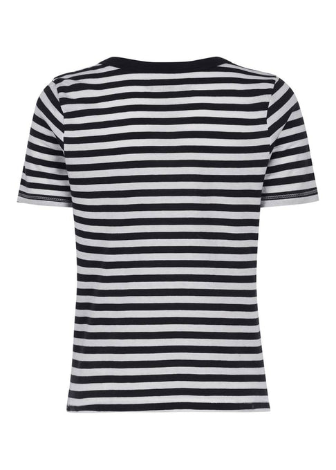 Girls Black & White Stripe Holiday T-shirt-Sislyn stewart