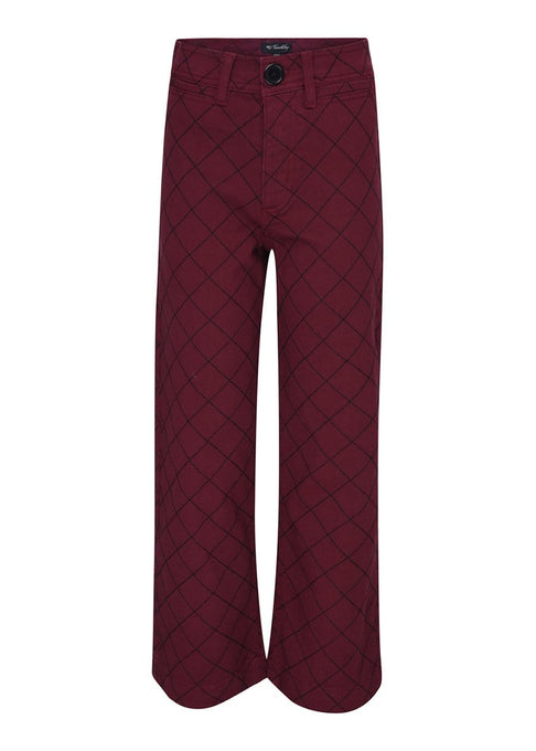 Girls Burgundy Wide Leg Jeans With Quilted Stitching-Sislyn stewart
