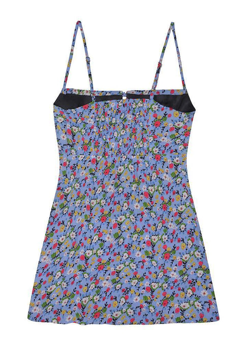Blue Floral All Over Print Dress-Sislyn stewart