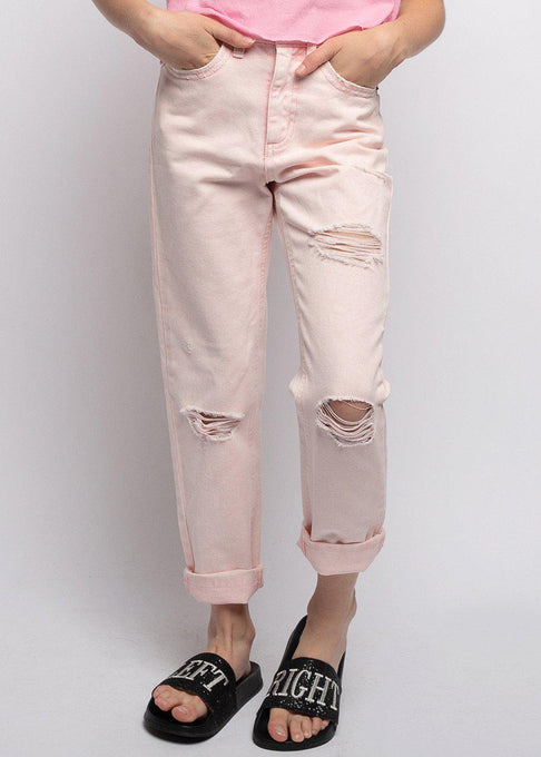Girls Pink Stone-Washed Thunderbolt Mom Jeans-Sislyn stewart