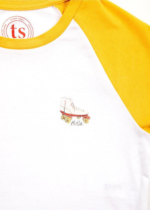 Girls Yellow Raglan Skates Print T-shirt-Sislyn stewart