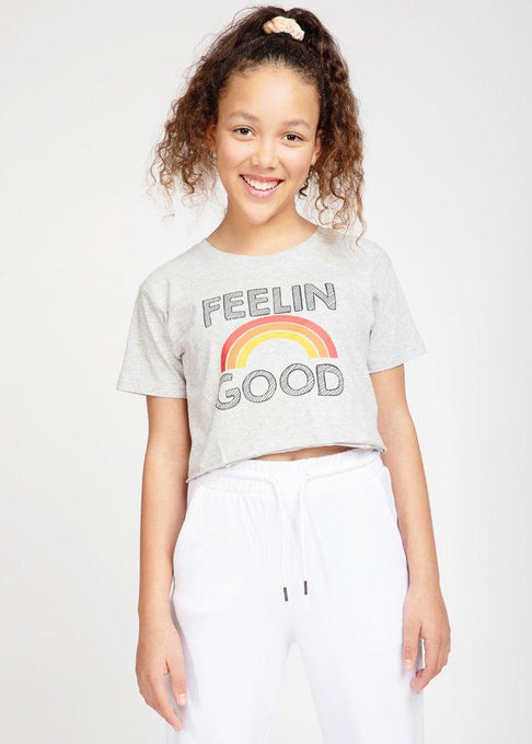 Girls Grey Feelin Good Cropped T-shirt - Sislyn stewart