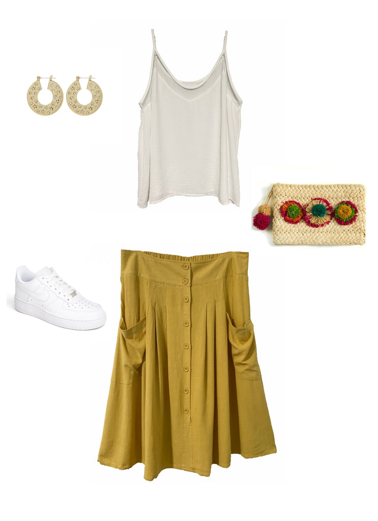 Outfit Flay Lay Bailey cami with Claire skirt