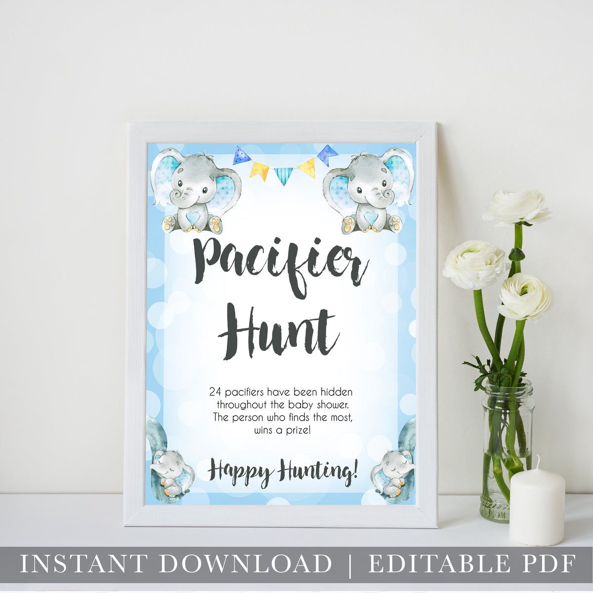 Pacifier Hunt Blue Elephants Printable Baby Games OhHappyPrintables