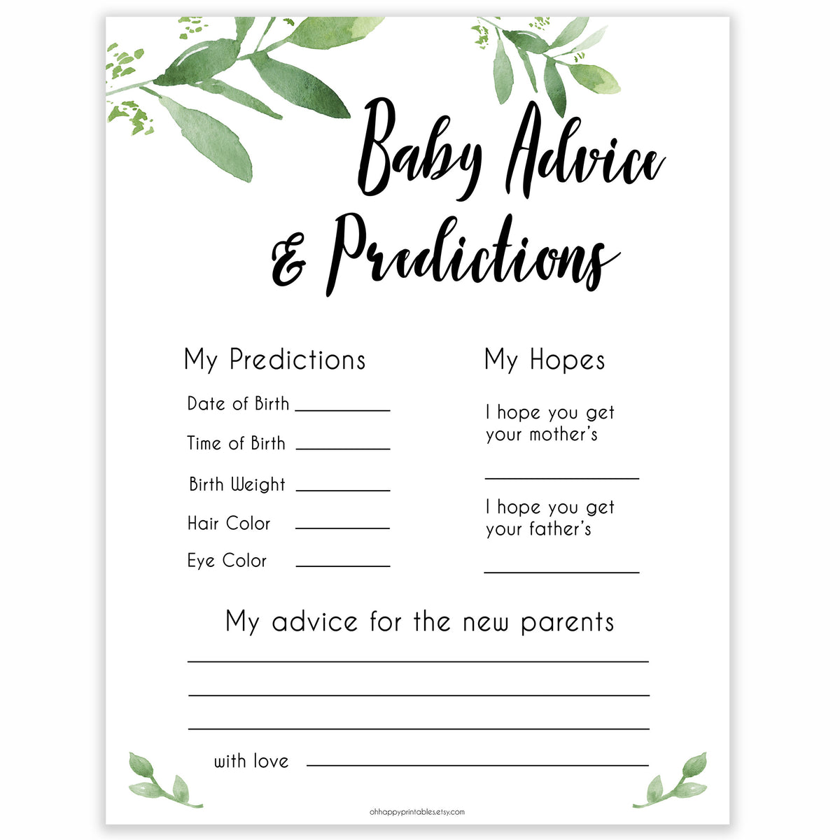 new-baby-advice-predictions-card-botanical-baby-shower-games