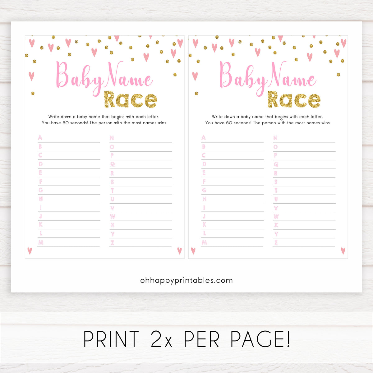 Baby Name Race Game Printable Pink Baby Shower Games OhHappyPrintables
