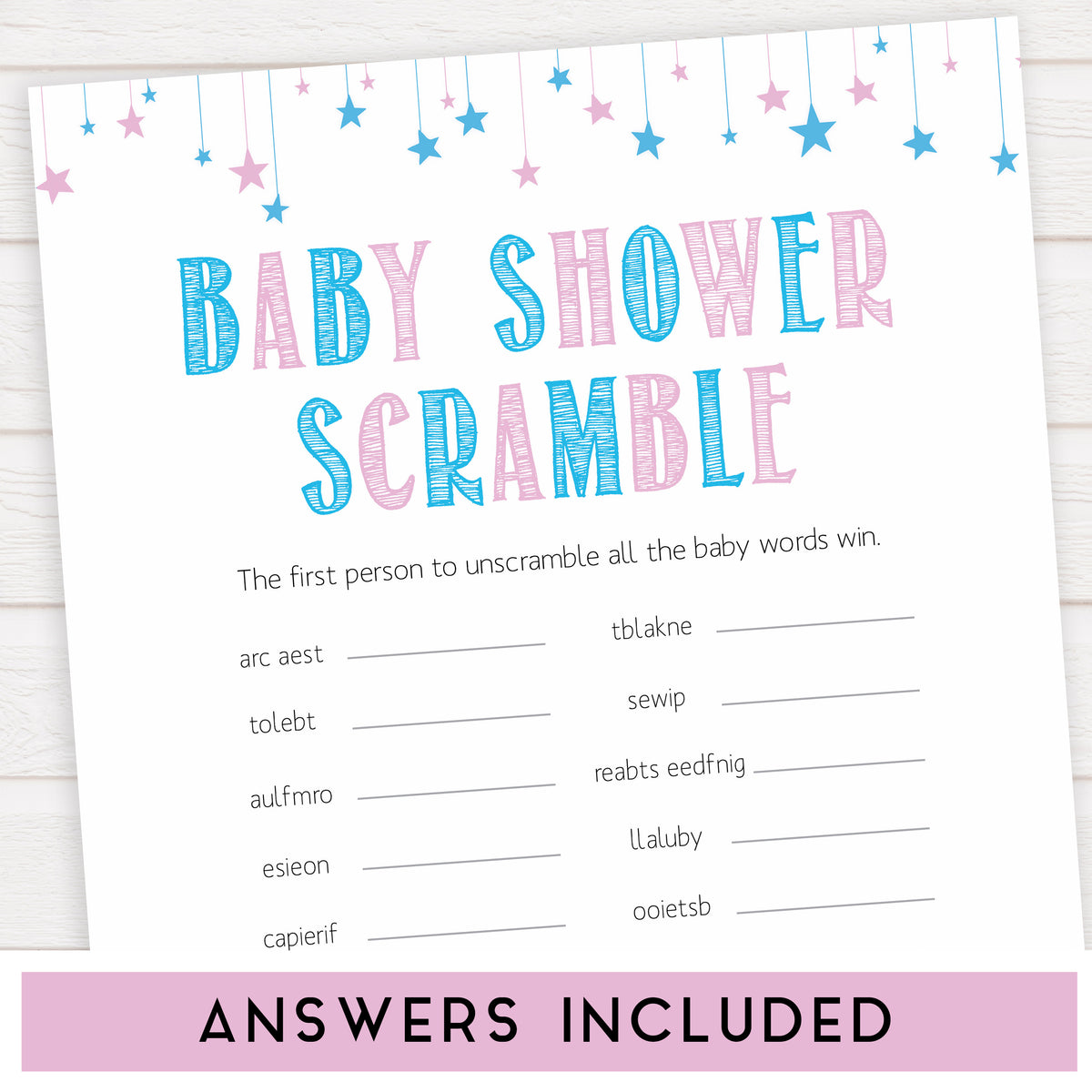 Baby Shower Word Scramble Gender Reveal Printable Baby Games