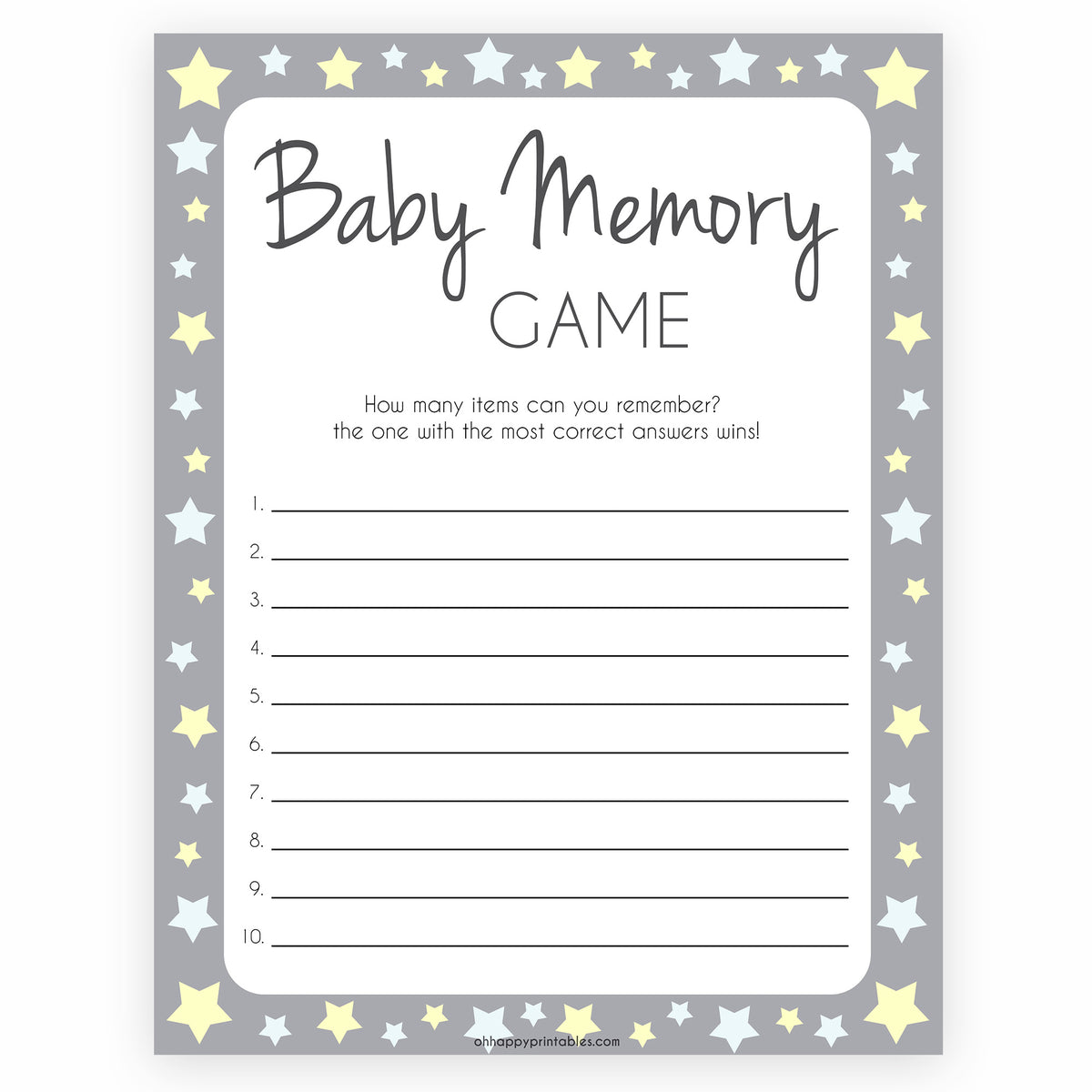 Baby Shower Memory Game Free Printable