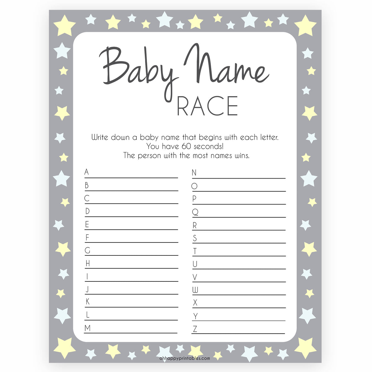 Free Printable Baby Name Race Game Template