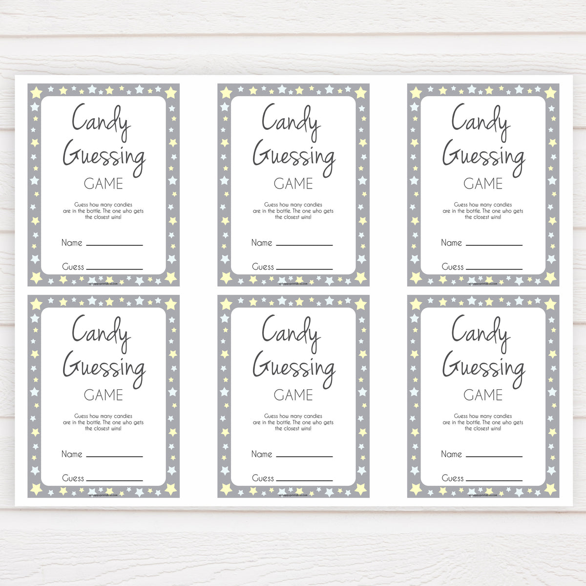 Candy Guessing Game Grey Stars Printable Baby Shower Games