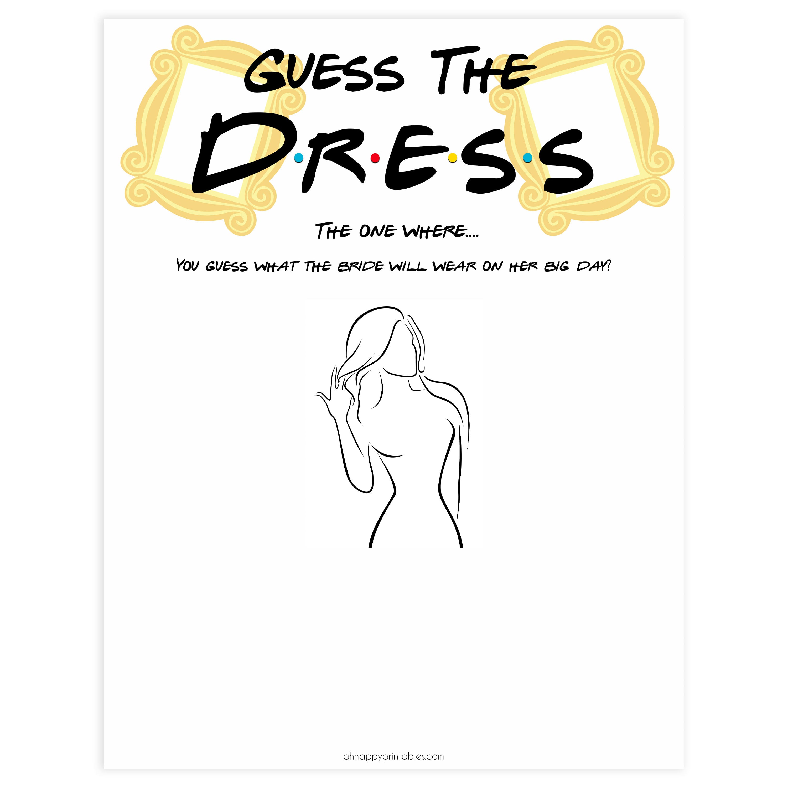 Guess the Dress Game Friends Printable Bridal Shower Games