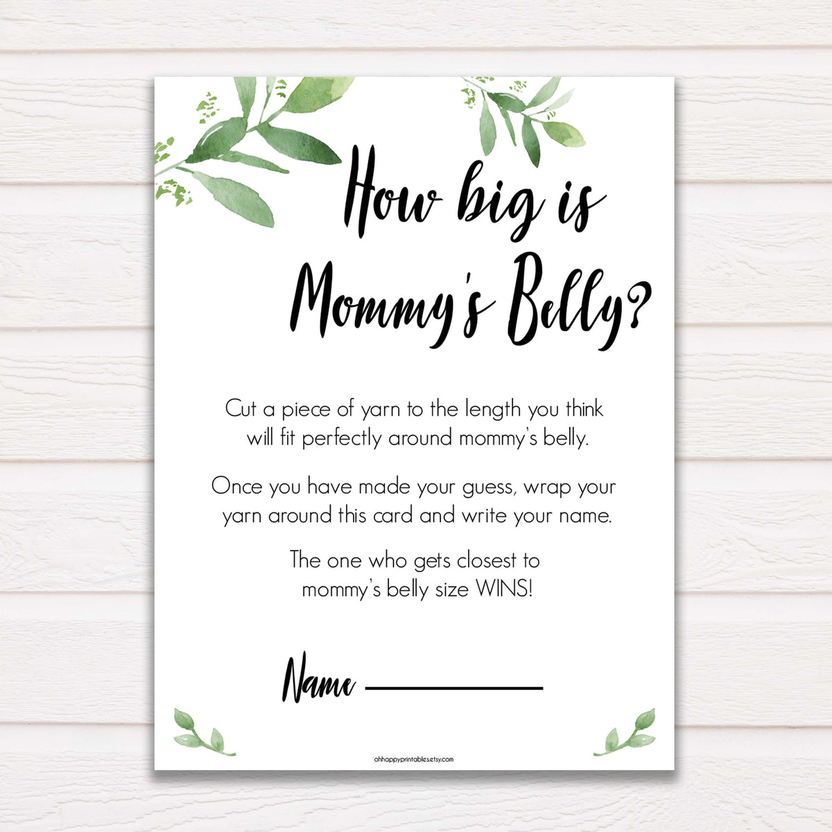 How big is Mommys Belly Botanical Baby Shower Games OhHappyPrintables