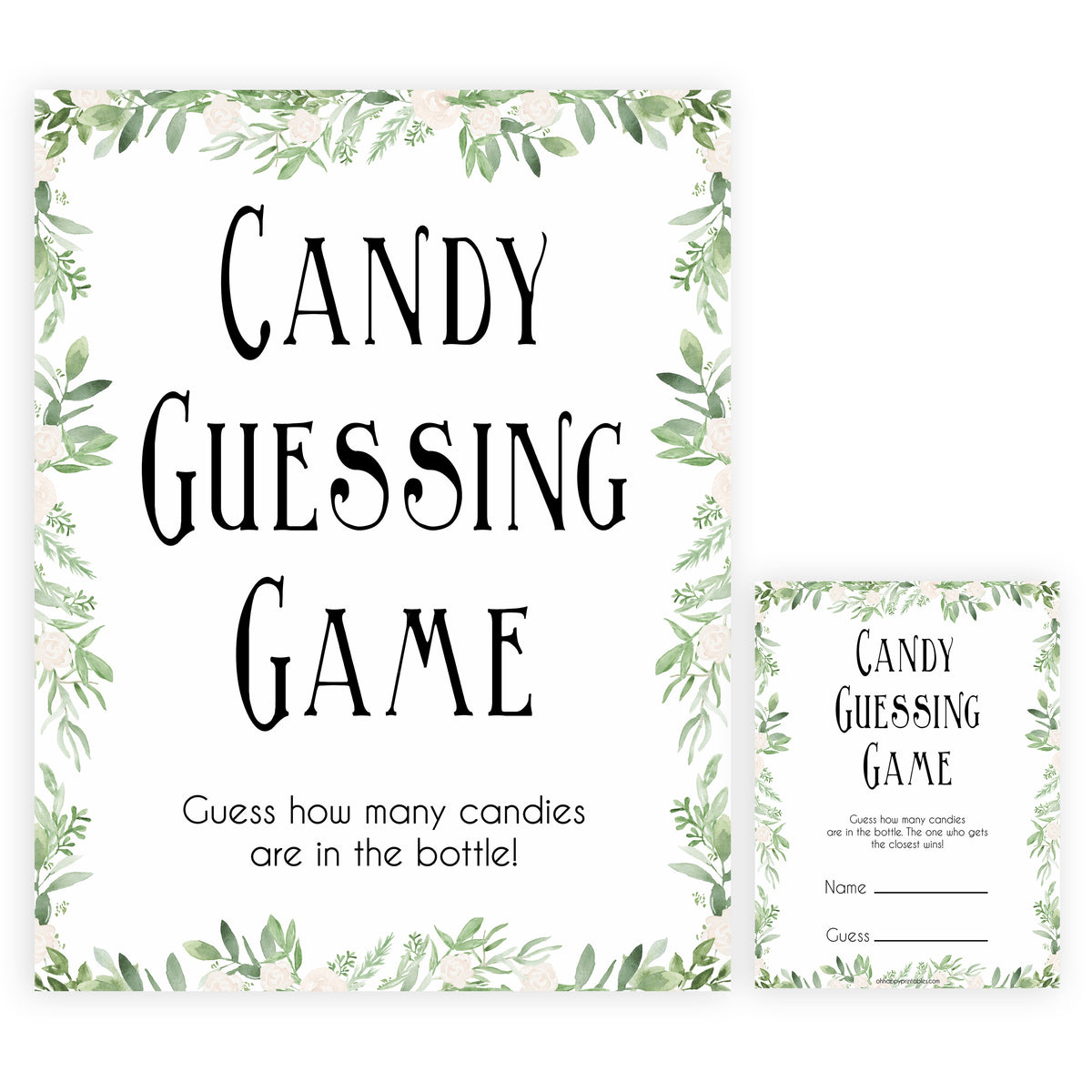 Candy Guessing Game Greenery Printable Baby Shower Games