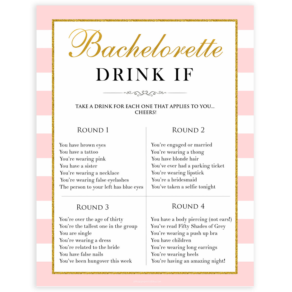 Bachelorette Drink If Game Bachelorette Printable Games 