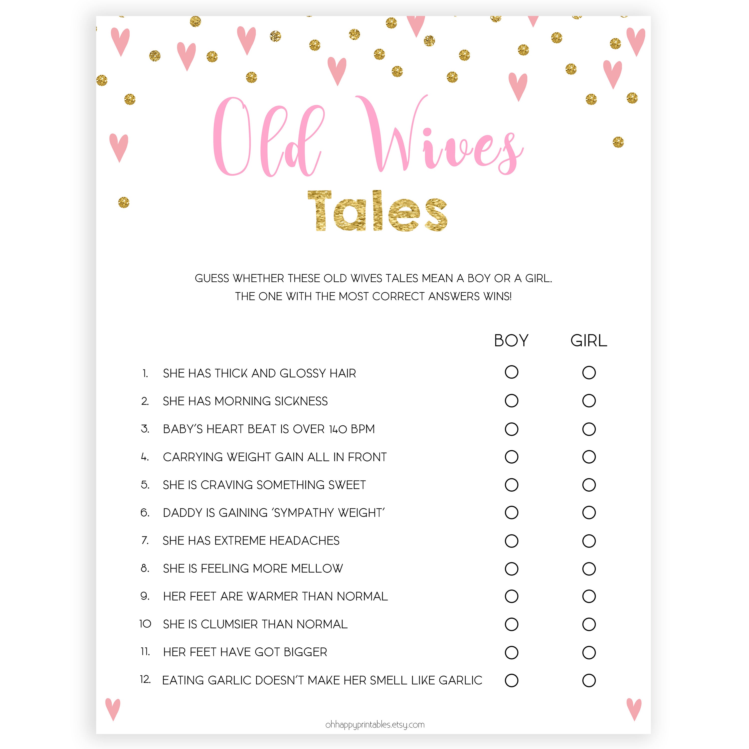 Old Wives Tales Gender Reveal Baby Shower Game Zazzle