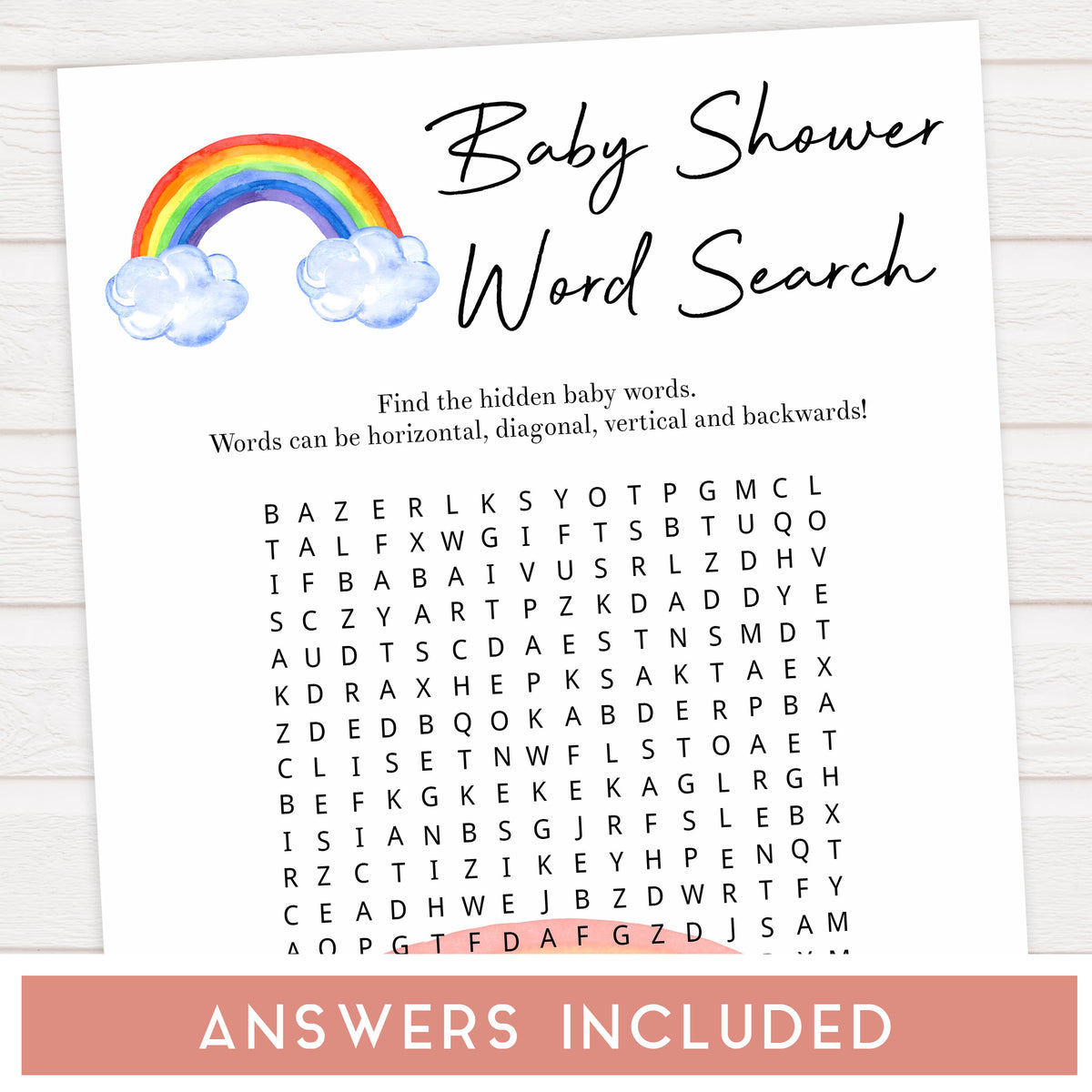 Baby Word Search - Printable Rainbow Baby Shower Games – OhHappyPrintables
