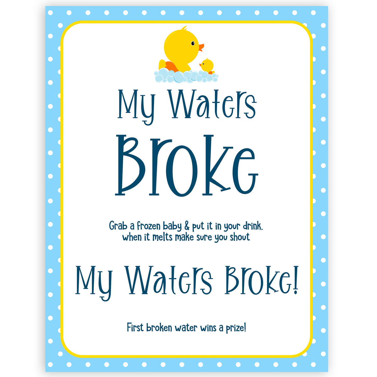 My Waters Broke Baby Shower Game Rubber Ducky Printable Baby Games 