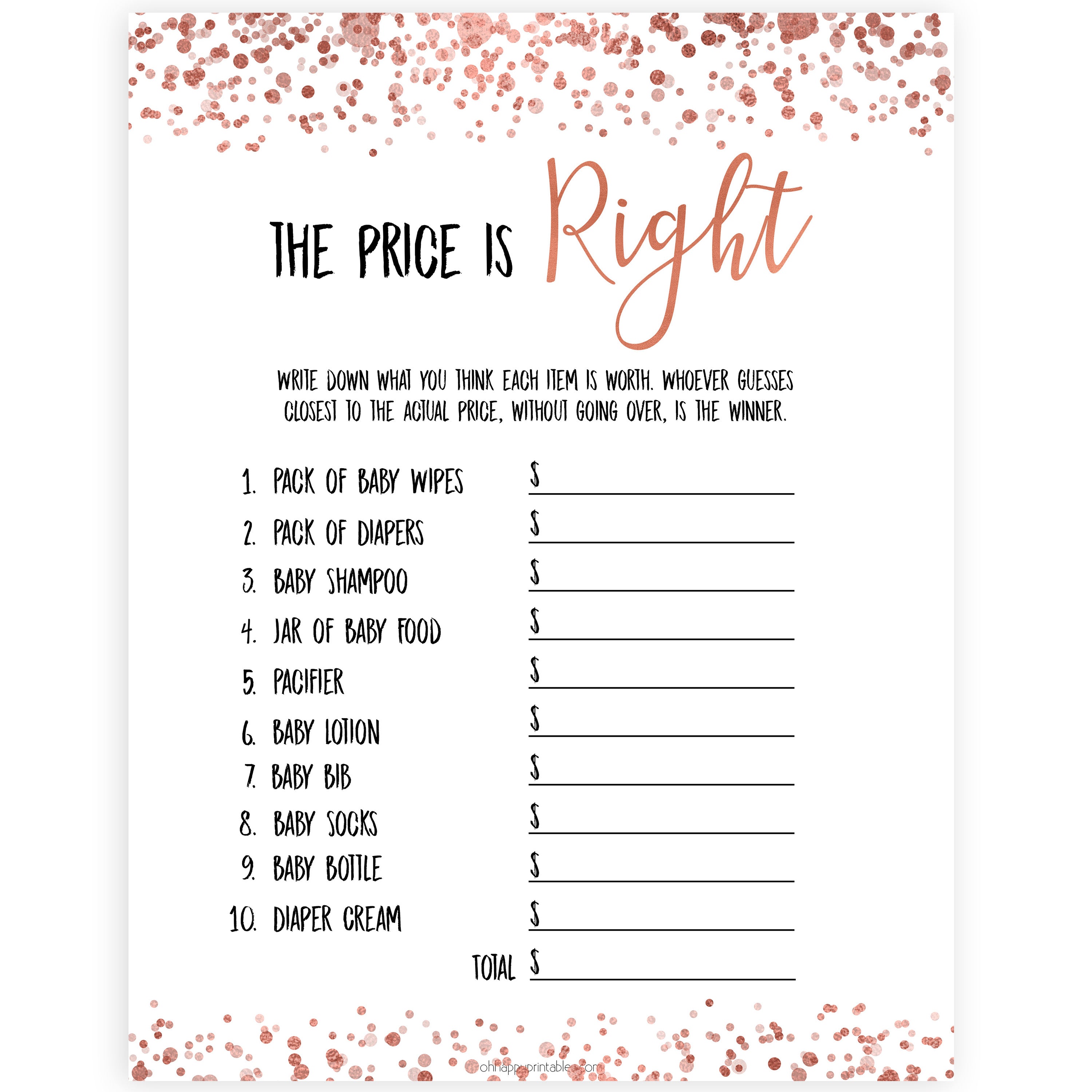 Free Printable Baby Shower Price Is Right Cards