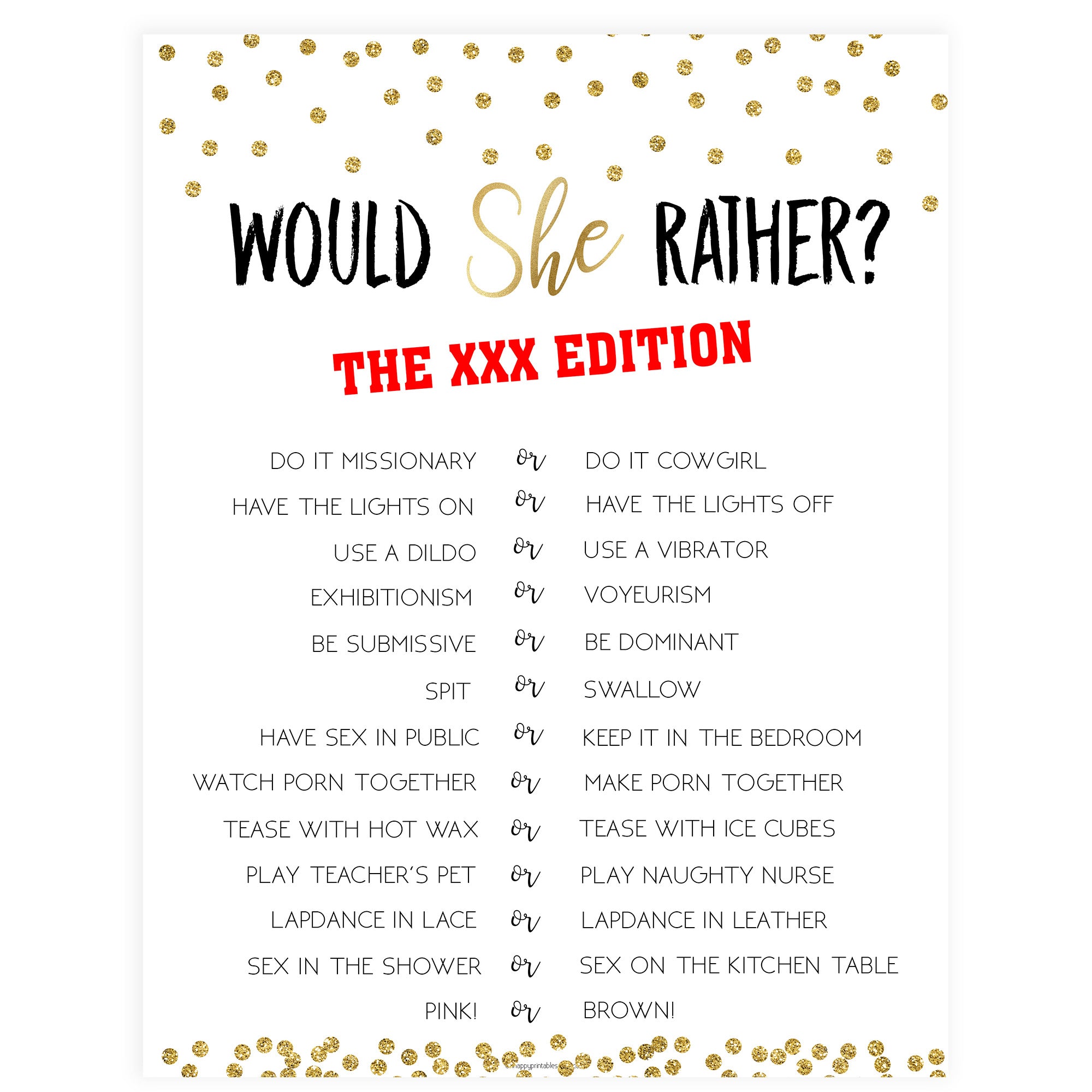 Xxx Would She Rather Game Printable Adult Bachelorette Party Games Ohhappyprintables 