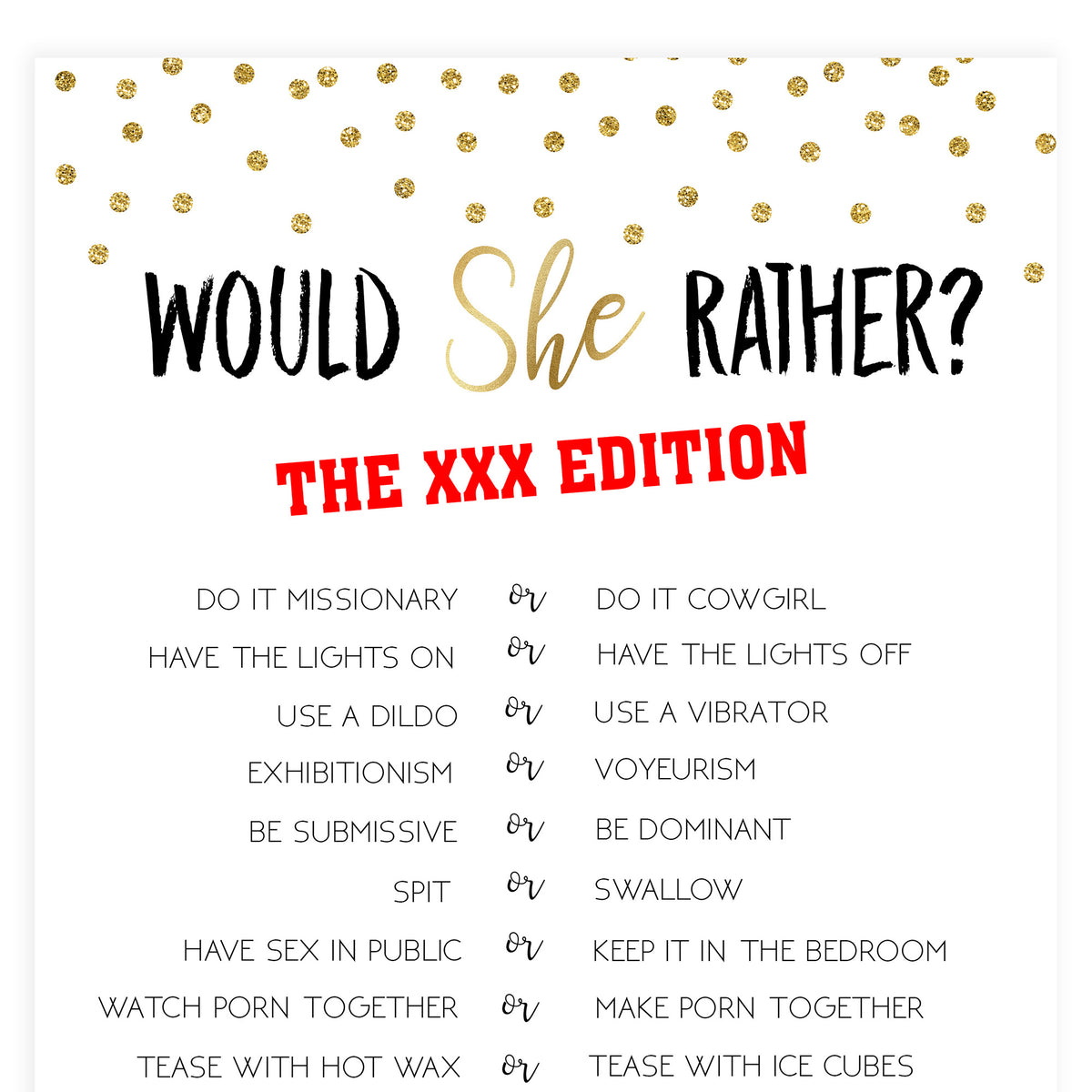 Xxx Would She Rather Game Printable Adult Bachelorette Party Games Ohhappyprintables