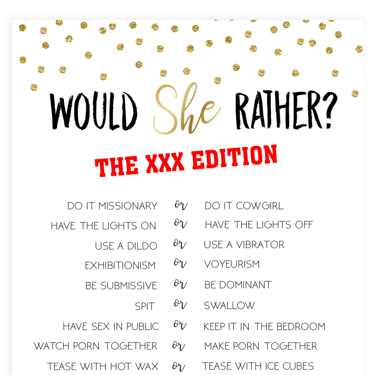 Xxx Would She Rather Game Printable Adult Bachelorette Party Games Ohhappyprintables 