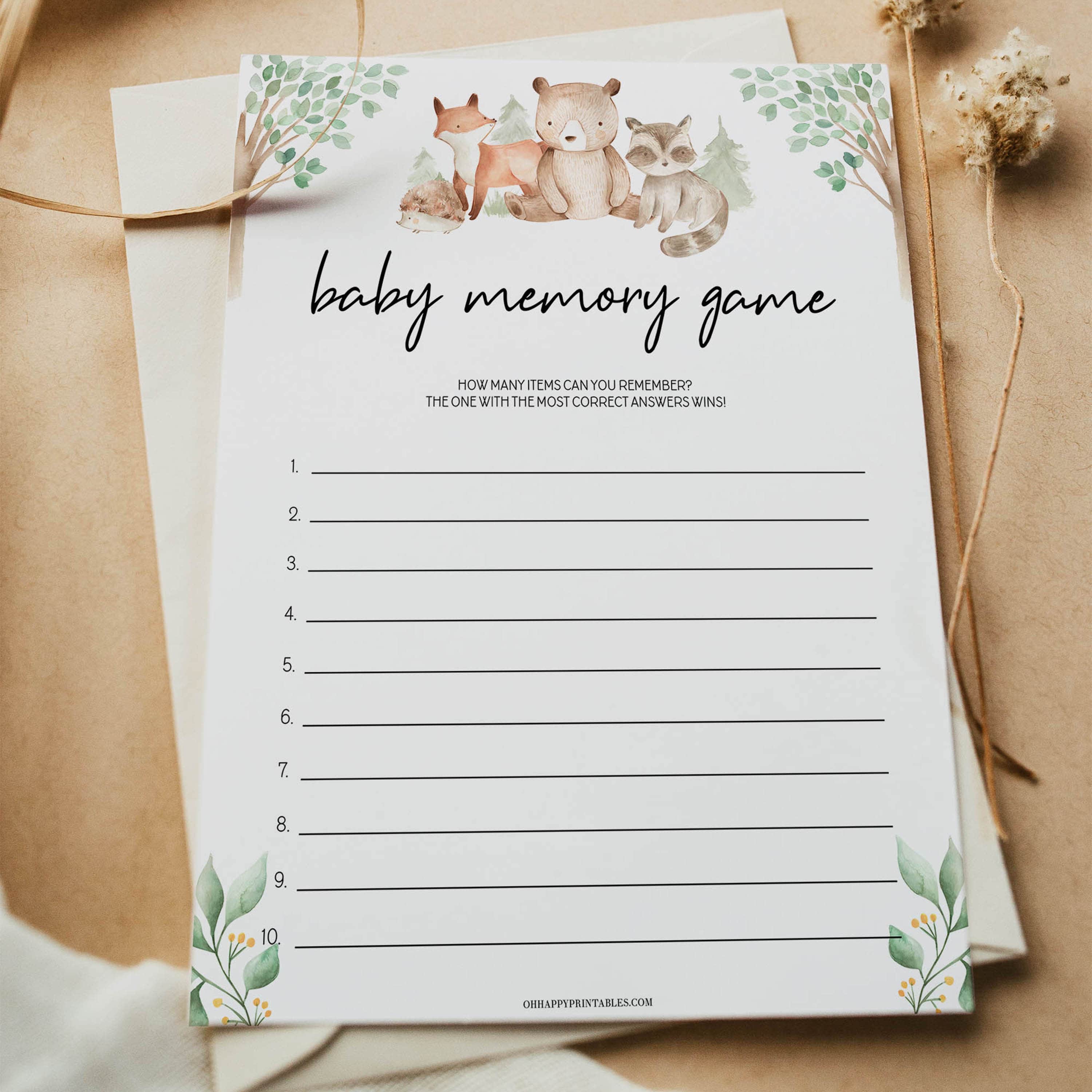 Baby Memory Game - Woodland Animals Printable Baby Shower Games –  OhHappyPrintables