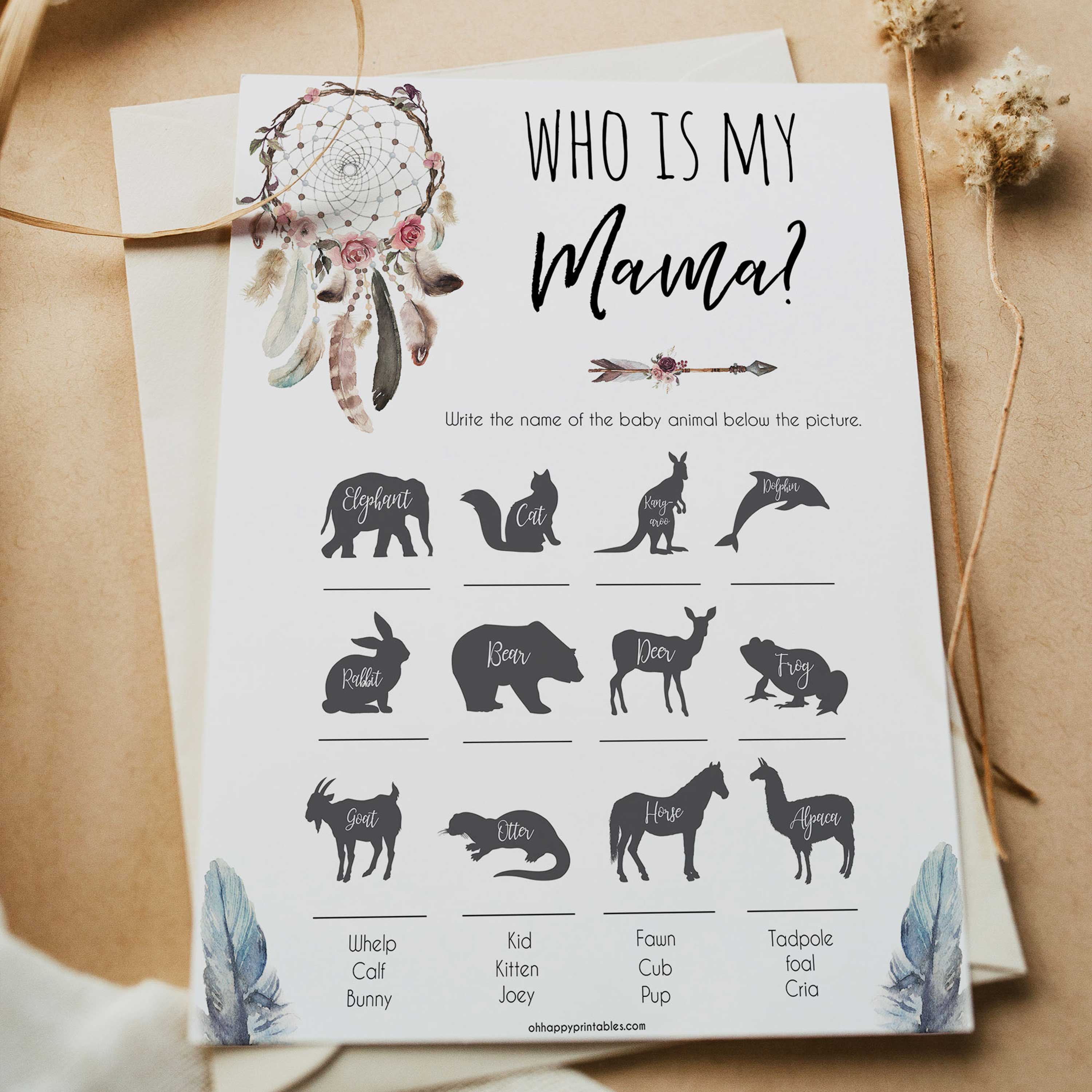 Who Is My Mama Game - Boho Dreams Printable Baby Shower Games –  OhHappyPrintables