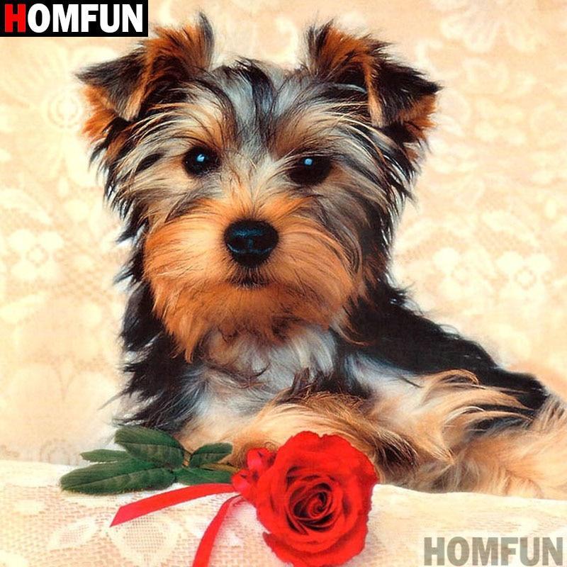 5D Diamond Painting Red Rose and a Yorkie Kit | Bonanza Marketplace