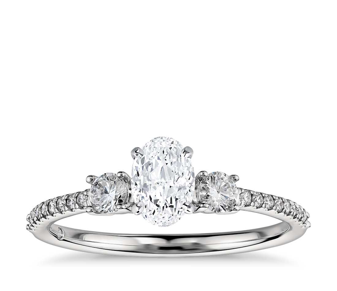 Engagement Ring - Pave Three Stone Oval Cut