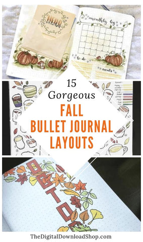 15 Fall Bullet Journal Layouts to Try- Make your bujo beautiful this fall with inspiration from these 15 fall bullet journals! There are so many beautiful autumn-themed weekly spreads, trackers, and more to try! | autumn bullet journal pages, fall planner ideas, #bulletJournal #bujo #bulletJournalLayout #planner #DigitalDownloadShop