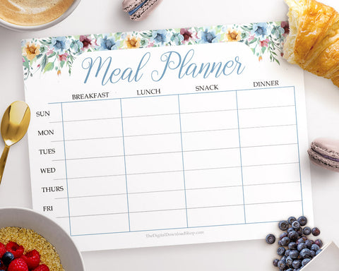 Free Weekly Meal Planner Printable- This gorgeous free printable meal planner is decorate with watercolor florals and is the perfect way to plan your meals for the week! | #mealPlanning #menuPlanning #mealPlanner #freePrintable #DigitalDownloadShop