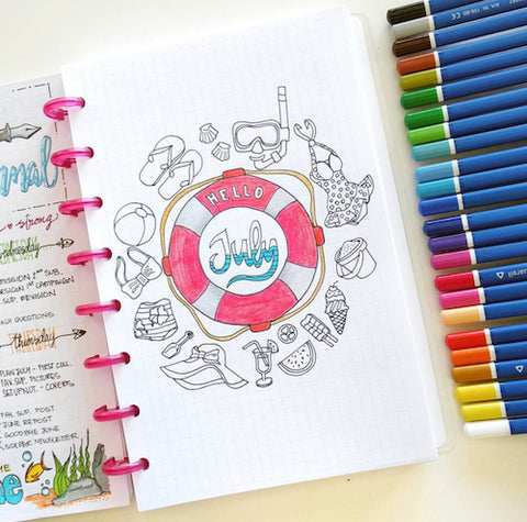 July Bullet Journal Cover Page- Get your bullet journal ready for summer with these gorgeous summer bujo ideas! You have to see these inspiring summery trackers, layouts, covers, and more! | #bulletJournal #bujo #bujoIdeas #bujoInspiration #DigitalDownloadShop