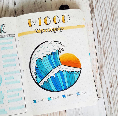 Bullet Journal Wave Mood Tracker- Get your bullet journal ready for summer with these gorgeous summer bujo ideas! You have to see these inspiring summery trackers, layouts, covers, and more! | #bulletJournal #bujo #bujoIdeas #bujoInspiration #DigitalDownloadShop