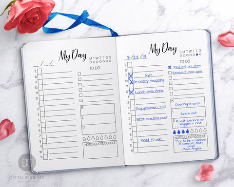 Free Printable Daily Planner Page- If you want to organize your day and achieve your goals with ease, you need this free printable day at a glance page in your bujo or planner! | daily log, bullet journal page ideas, daily agenda, #freePrintable #bulletjournal #planner #DigitalDownloadShop