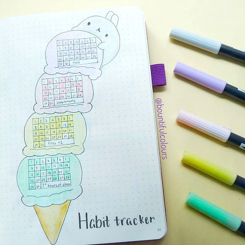 Cute Habit Tracker Idea- If you want to start a good habit or end a bad one, you need a habit tracker! These 10 bullet journal habit trackers are easy to use, and so helpful! | bullet journal habit chart ideas, #bulletJournal #bujo #planner #habitTracker #planning #journal #plannerAddict #printable #goals #habits #resolutions