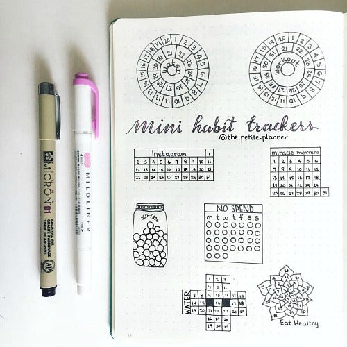 Mini Habit Charts- If you want to start a good habit or end a bad one, you need a habit tracker! These 10 bullet journal habit trackers are easy to use, and so helpful! | bullet journal habit chart ideas, #bulletJournal #bujo #planner #habitTracker #planning #journal #plannerAddict #printable #goals #habits #resolutions
