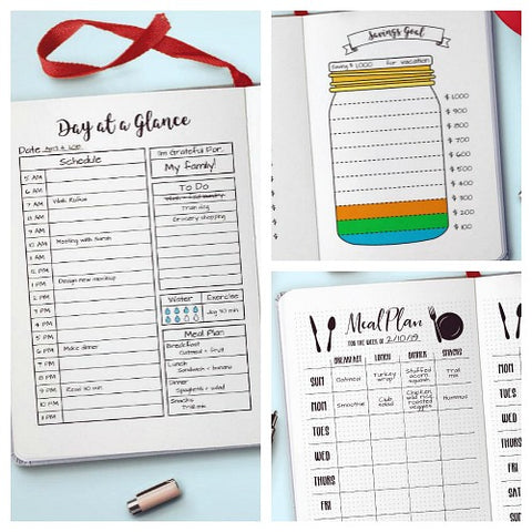 10 Bullet Journal Printables Your Bujo Needs for 2019- A bullet journal can help keep you organized and focused on your goals in 2019! But don't waste time drawing out pages. Instead, get these 10 bullet journal printables! | bullet journal ideas, how to make a bullet journal, bujo trackers, 2019 bullet journal, planner printables, day at a glance, savings trackers, #bulletJournal #bujo #DigitalDownloadShop