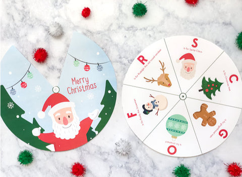 Free Printable Christmas Spinner Kids Craft- If you're looking for last minute Christmas decor, greeting cards, or gift tags, don't bother with the stores or online shopping. Instead, check out these 25 free Christmas printables! | Christmas wall art printables, printable gift tags, holiday printables, kids activities, #freePrintables #Christmas #DigitalDownloadShop