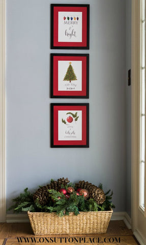 Free Christmas Wall Art Printables Trio- If you're looking for last minute Christmas decor, greeting cards, or gift tags, don't bother with the stores or online shopping. Instead, check out these 25 free Christmas printables! | Christmas wall art printables, printable gift tags, holiday printables, kids activities, #freePrintables #Christmas #DigitalDownloadShop