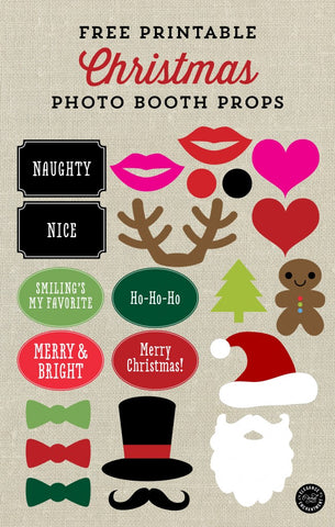 Free Printable Christmas Photo Booth Props- If you're looking for last minute Christmas decor, greeting cards, or gift tags, don't bother with the stores or online shopping. Instead, check out these 25 free Christmas printables! | Christmas wall art printables, printable gift tags, holiday printables, kids activities, #freePrintables #Christmas #DigitalDownloadShop