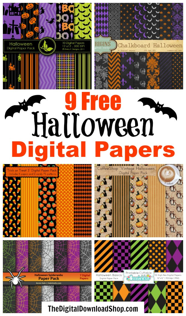 9 Free Halloween Digital Papers- If you're looking for free Halloween digital papers to use in your next project, you have to look at these! Some are licensed for commercial use! | free digital paper, Halloween backgrounds, Halloween patterns, #freePrintables #digitalPaper #Halloween #backgrounds #scrapbooking #graphicDesign #digitalPapers #DigitalDownloadShop
