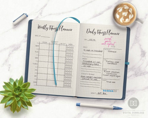 Bullet Journal Weight Loss Page Ideas- If you want to lose weight or just get healthy, your bullet journal can help! | lose weight, planner printables, bullet journal page ideas, bullet journal spread inspiration, #bulletJournal #fitness #DigitalDownloadShop