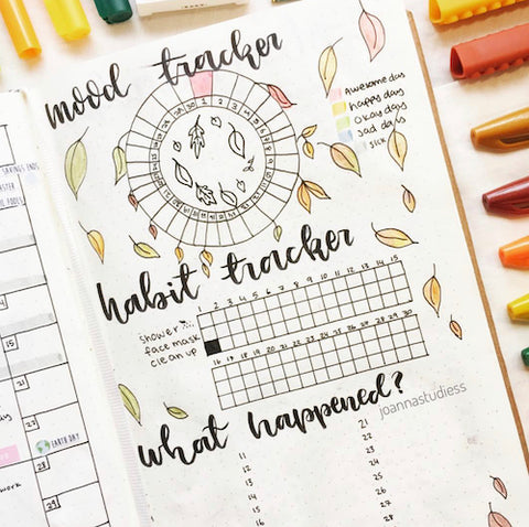 Fall Bujo Page Idea- Make your bujo beautiful this fall with inspiration from these 15 fall bullet journals! There are so many beautiful autumn-themed weekly spreads, trackers, and more to try! | autumn bullet journal pages, fall planner ideas, #bulletJournal #bujo #bulletJournalLayout #planner #DigitalDownloadShop