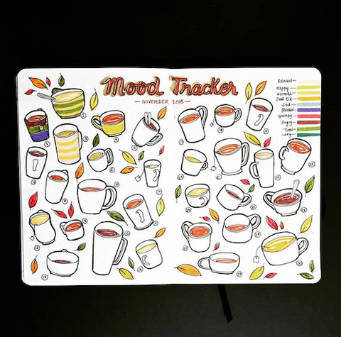 Fall Mood Tracker- Make your bujo beautiful this fall with inspiration from these 15 fall bullet journals! There are so many beautiful autumn-themed weekly spreads, trackers, and more to try! | autumn bullet journal pages, fall planner ideas, #bulletJournal #bujo #bulletJournalLayout #planner #DigitalDownloadShop
